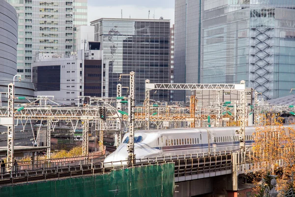 Ferrocarril con horizonte Ginza Tokio — Foto de Stock