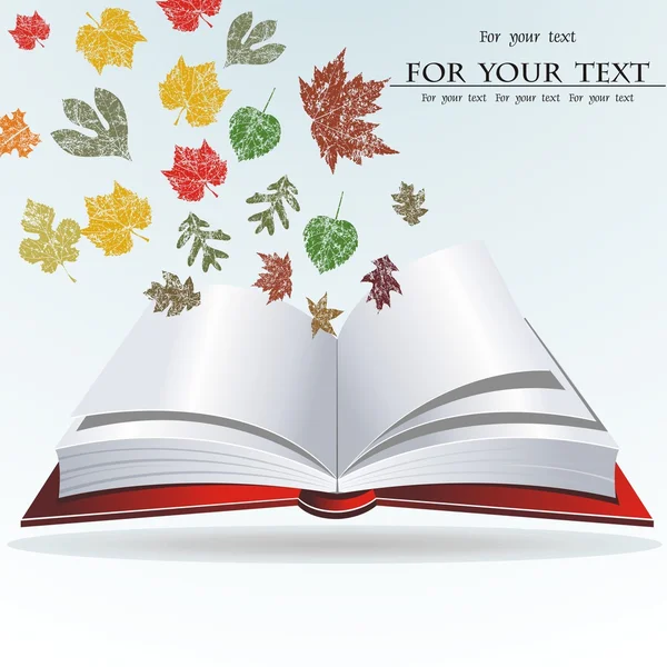 Grunge fond avec vieux livre et feuilles d'automne — Image vectorielle