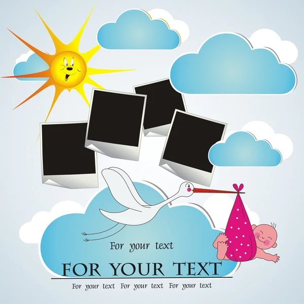 Bebek kız ulaşım kartı ile fotoğraf çerçevelemek vektör