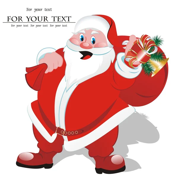 Santa Claus with bell and bag in red white and gold colors. Vector — Stock Vector