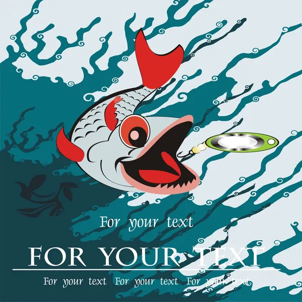 Pike, iplik, reel ve wobbler, kompozisyon stilize edilmiş.