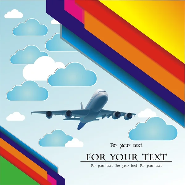 Toon naar een kleurrijke tape bevordering van ontwerp van producten, een vectorillustratie met het vliegtuig-beeld — Stockvector