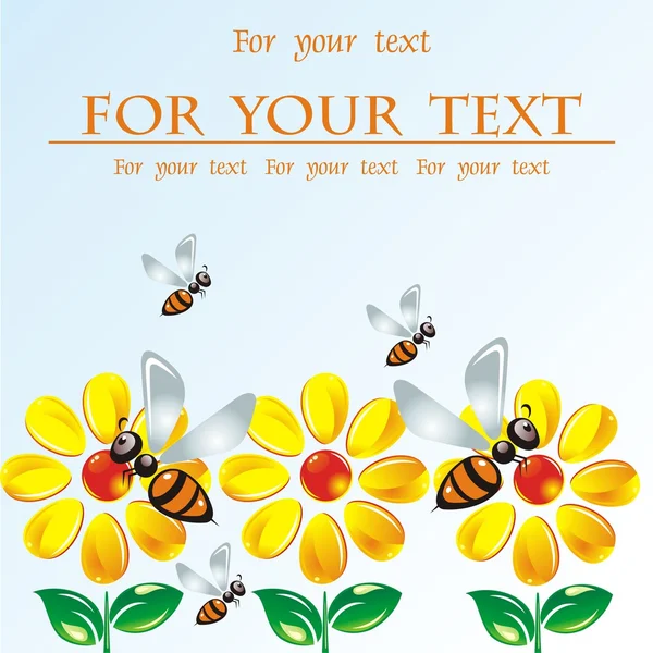 Flores y vector de abeja — Vector de stock