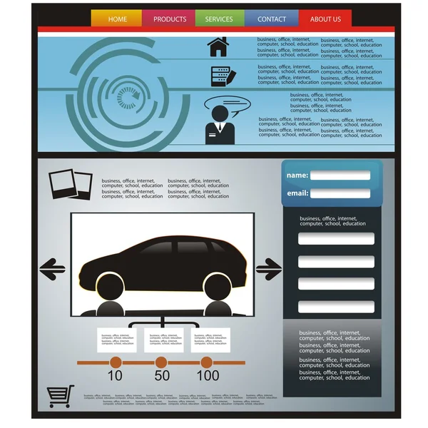 Ιστοσελίδα πρότυπο, μεταφοράς αυτοκινήτων, εικονογράφηση φορέας είναι σύγχρονη — Διανυσματικό Αρχείο