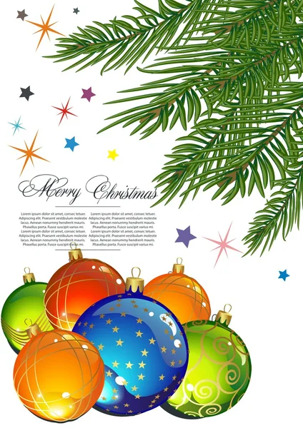 Il ramo di Natale ha mangiato con sfere di sera a colori un vettore — Vettoriale Stock