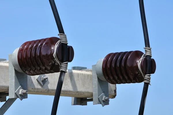 Stromleitungen und Isolatoren — Stockfoto