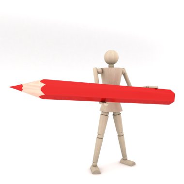 3d illustr beyaz arka plan üzerinde renkli kalem ile ahşap oyuncak