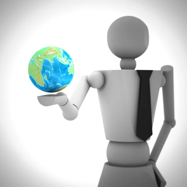 3d business man with earth globe in his hand — Stock Photo, Image