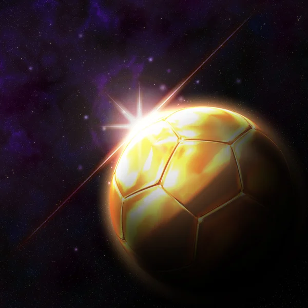 3d 足球与上升的太阳图上的标志 — 图库照片