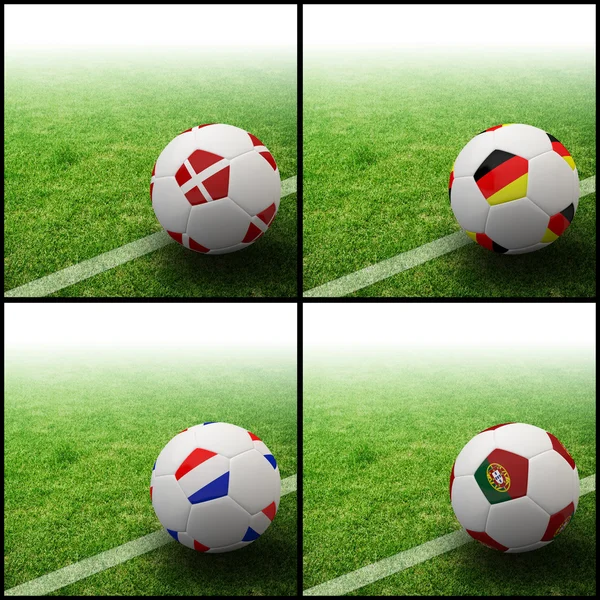 3d फुटबॉलवर आंतरराष्ट्रीय ध्वज — स्टॉक फोटो, इमेज