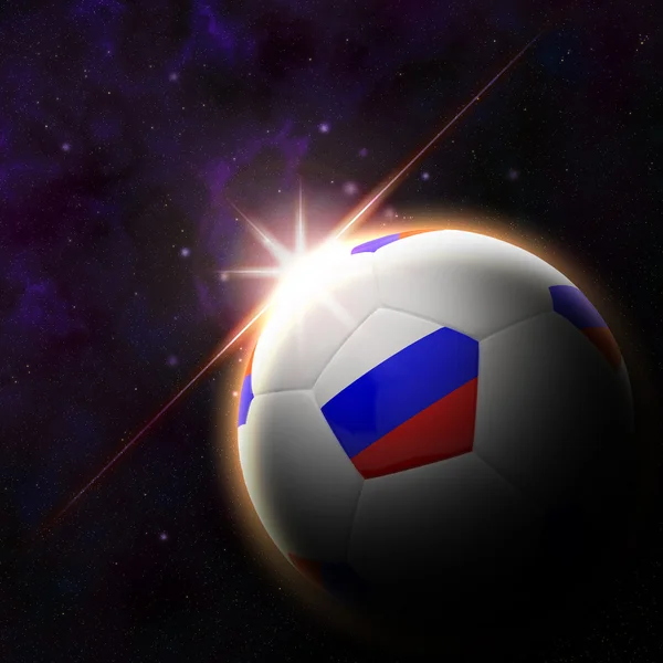 Flag on 3d football with rising sun illustration — Stock Photo, Image