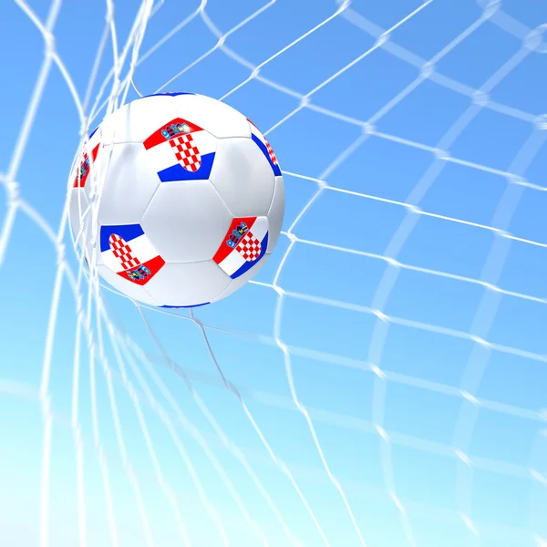 3D-weergave van een xxxxx vlag op voetbal bal in een net — Stockfoto