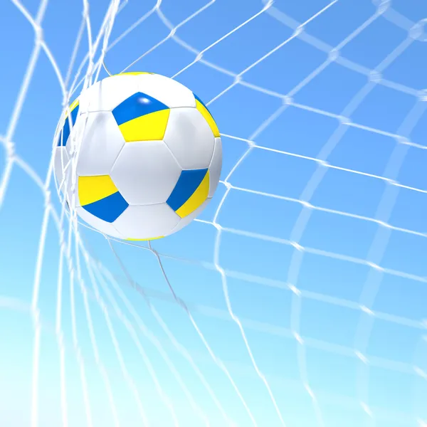 3d rendering of a XXXXX flag on soccer ball in a net — Stock Photo, Image