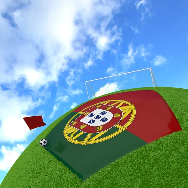 Portugalsko vlajka na 3d fotbal — Stock fotografie