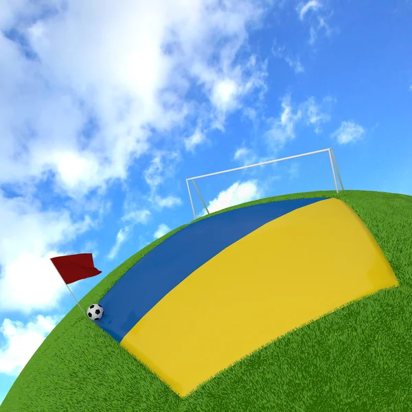 3 d のサッカーでウクライナの国旗 — ストック写真