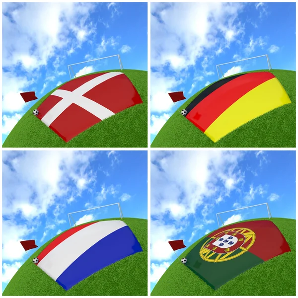 Internationella flagga på 3d-fotboll — Stockfoto