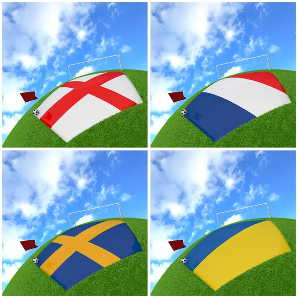 Internationella flagga på 3d-fotboll — Stockfoto