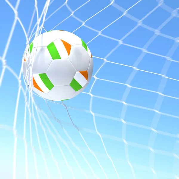 3D-weergave van een xxxxx vlag op voetbal bal in een net — Stockfoto