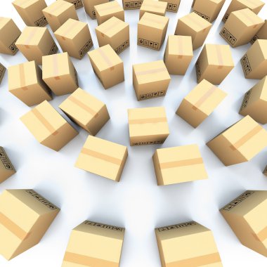 Beyaz arka plan illüstrasyon üzerine karton kutular