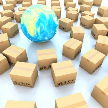 karton kutu ve üzerinde beyaz arka plan illüstrasyon küresel