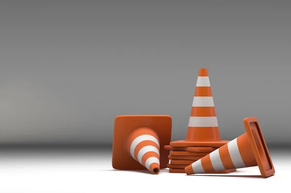 beyaz zemin üzerinde 3D grubu trafik koni