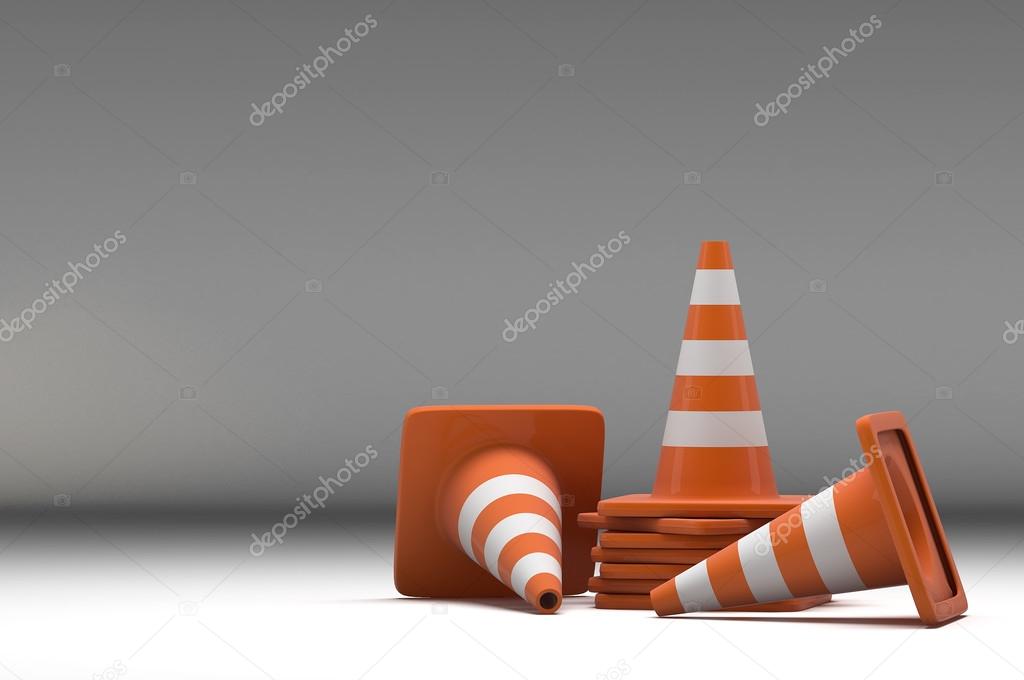 3d group traffic cone on white background