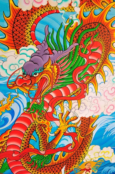 Arte pittura in stile cinese su parete nel tempio — Foto Stock
