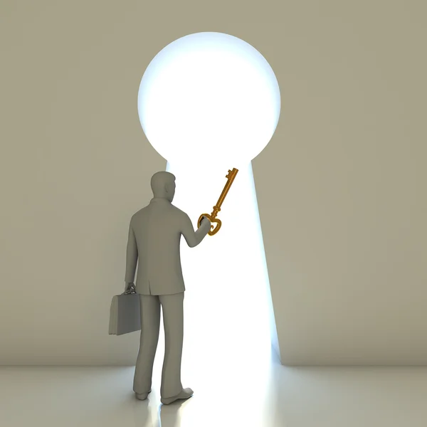 Biznesmen chodzenie do bramy w kształcie dziurki od klucza — Zdjęcie stockowe