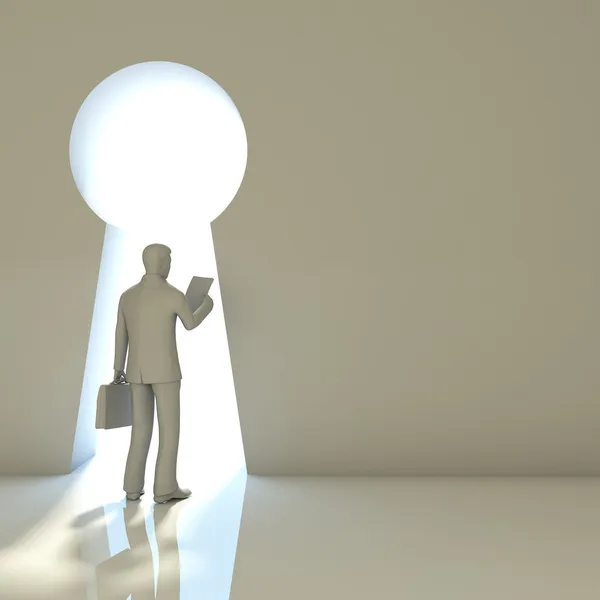 işadamı gibi bir anahtar deliği şeklinde bir kapı içine