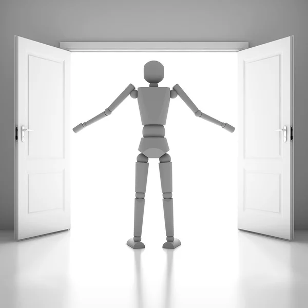 Beyaz Oda kapıları ile 3D işadamı açın — Stok fotoğraf