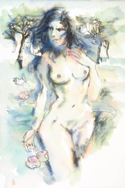 orijinal suluboya çıplak figür