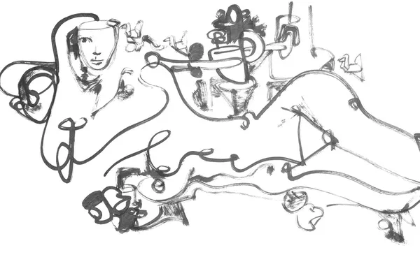 Oryginalny czarny rysunek akwarela — Zdjęcie stockowe