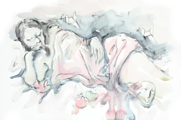 Aquarelle originale figure nue — Photo