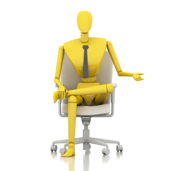3D lalka biznesmen siedzi na krześle — Zdjęcie stockowe