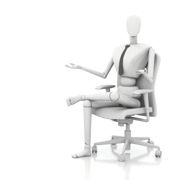 3D podnikatel panenka sedí na židli — Stock fotografie