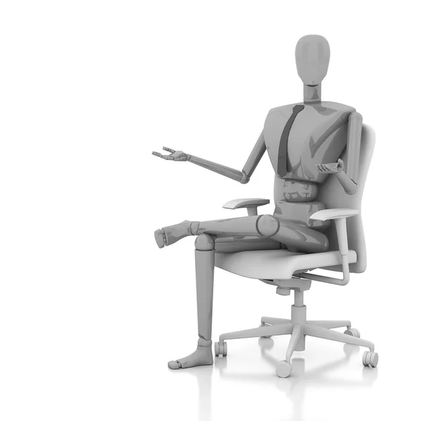 3d бизнесмен кукла сидит на стуле — стоковое фото