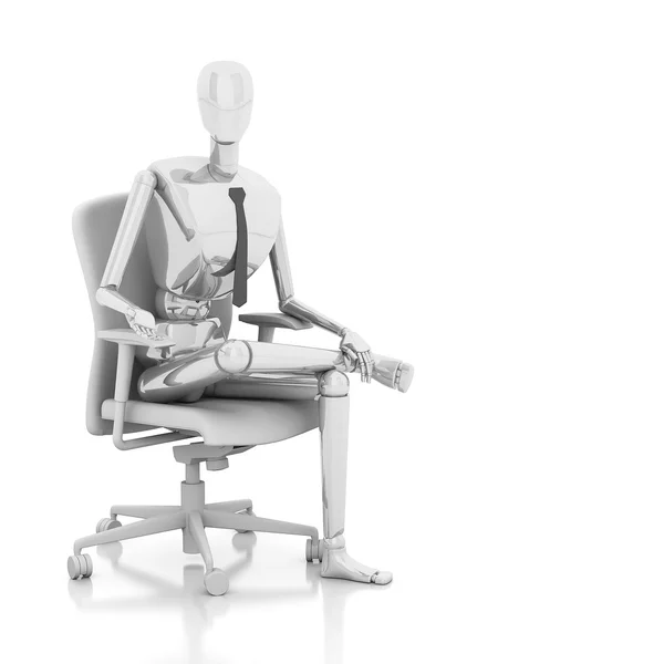 3D podnikatel panenka sedí na židli — Stock fotografie