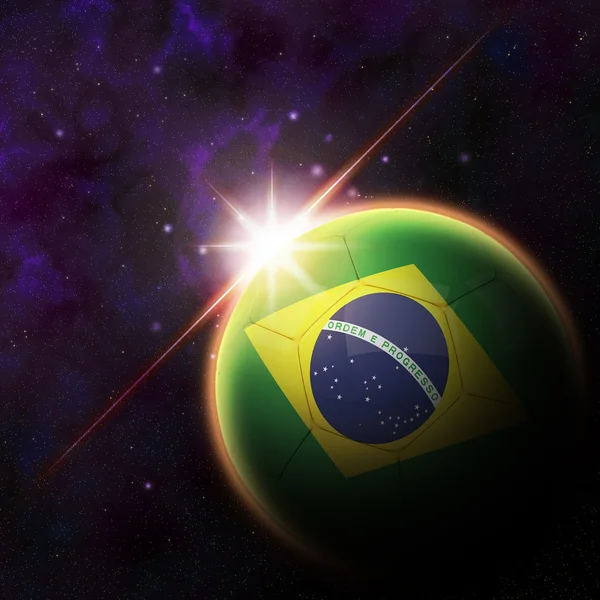 Bandera de Brasil en la bola de fútbol 3d — Foto de Stock