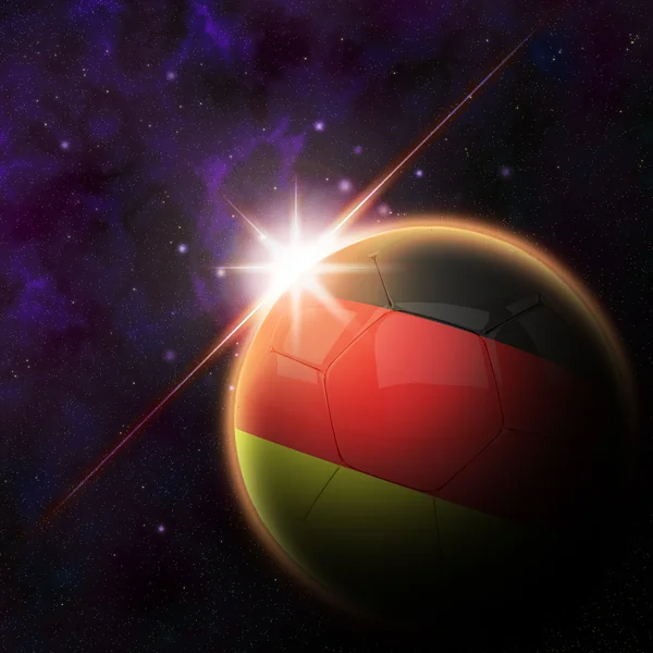 3 d のサッカー ボールの上のドイツの国旗 — ストック写真