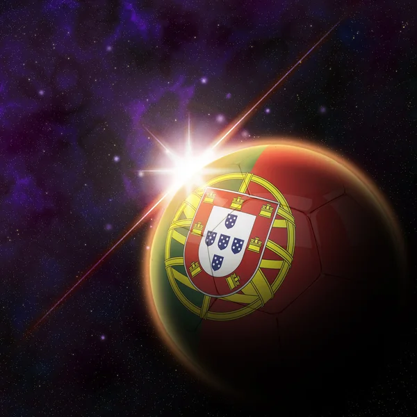 Bandera de Portugal en la bola de fútbol 3d — Foto de Stock