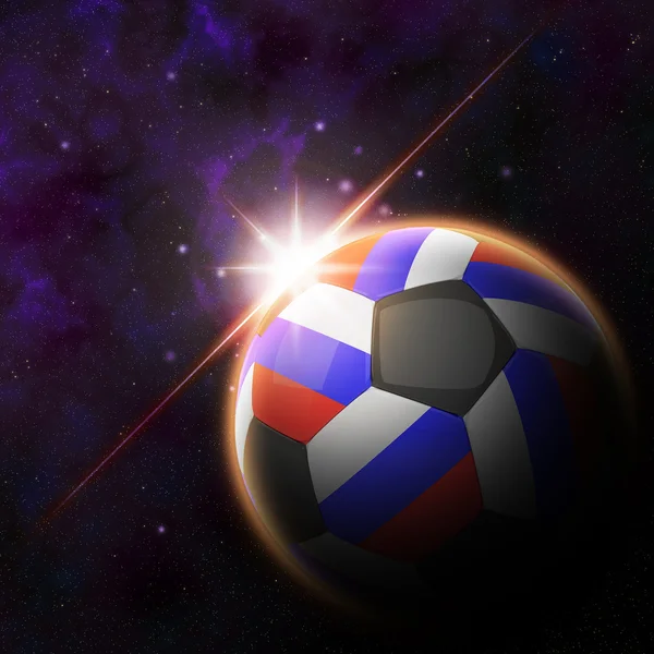 3 d のサッカー ボールの上のロシアの旗 — ストック写真
