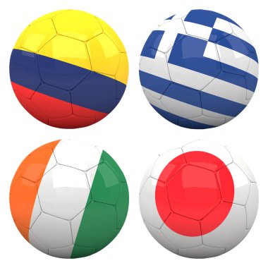 3D futbol topları ile c grubu takım bayrakları