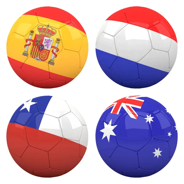 Футбольные мячи с флажками команд группы B — стоковое фото