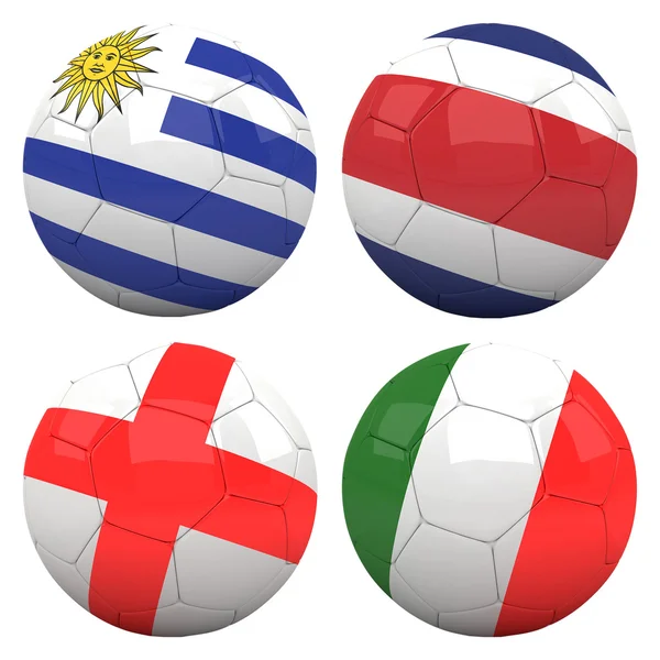 3D μπάλες ποδοσφαίρου με ομάδα d ομάδες σημαίες. — Φωτογραφία Αρχείου