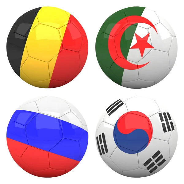 3D fotbollar med grupp h lag flaggor — Stockfoto