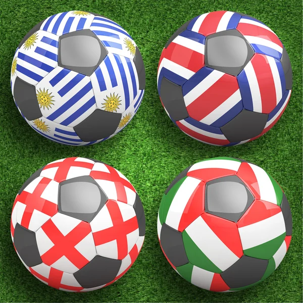 Bolas de fútbol con banderas de equipos del grupo D — Foto de Stock