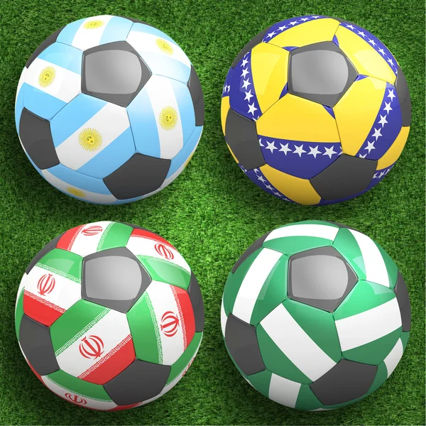 Футбольные мячи с флажками команд группы F — стоковое фото
