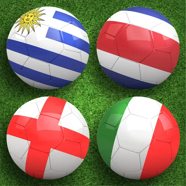 Palloni da calcio con bandiere delle squadre del gruppo D — Foto Stock