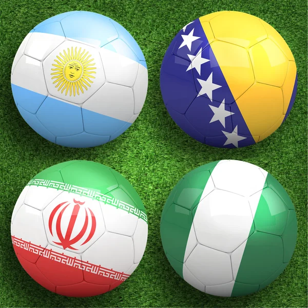 Futbol topları ile grup f takım bayrakları — Stok fotoğraf
