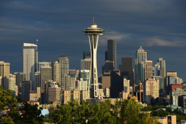 Seattle downtown akşam uzay iğnesi ile